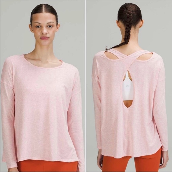 Lululemon Back Into It Long Sleeve Shirt Heathered Pink Puff Pima Cotton - Picture 1 of 6